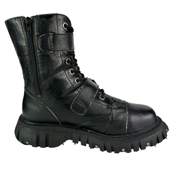 Tuk Anarchic Vintage Y2K Skull Chunky Platform Combat Boots Cybergoth Goth Sz 10 - Picture 4 of 12